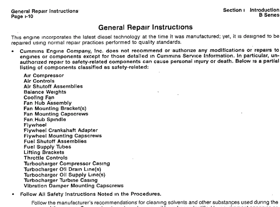 Cummins B Series Engine Operation Manual