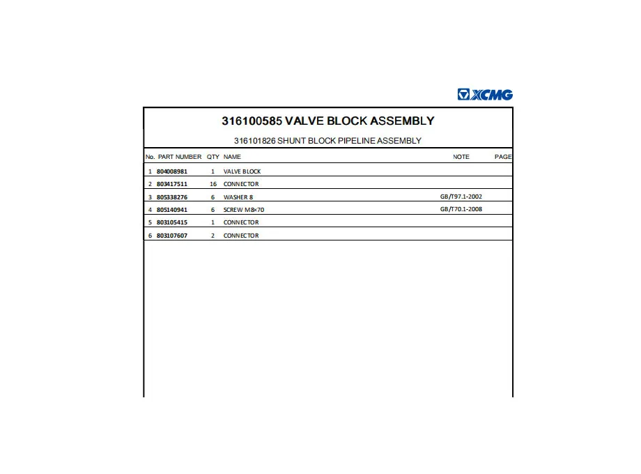 XCMG XE800D Hydraulic Excavator Spare Parts Catalogue