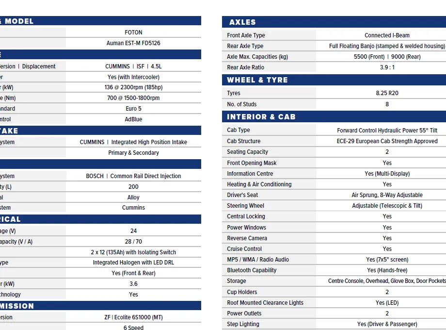Foton Auman EST Truck Brochure